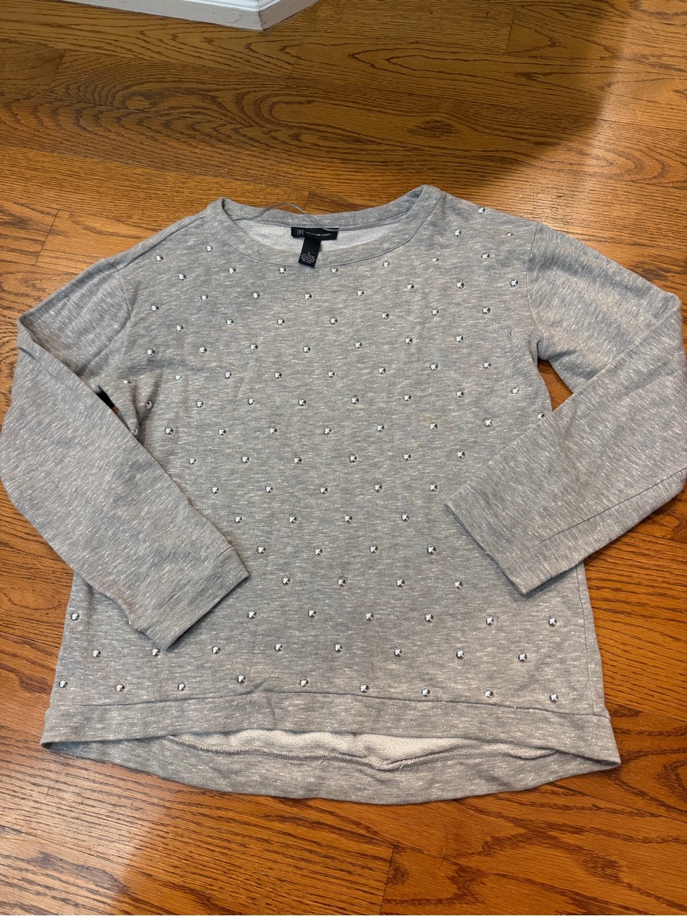 INC International Concepts Gray Crewneck Sweater with Silver Studs